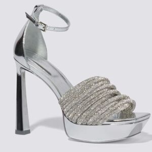 Jonathan Simkhai Lena Silver Multi Strap Crystal Platform Pumps Sz 38 Maximalist